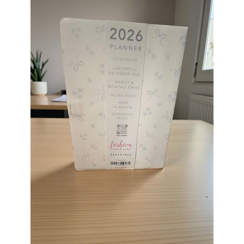 2026 12 month Planner White/Blue Floral Bow Planner  Weekly & Monthly Small